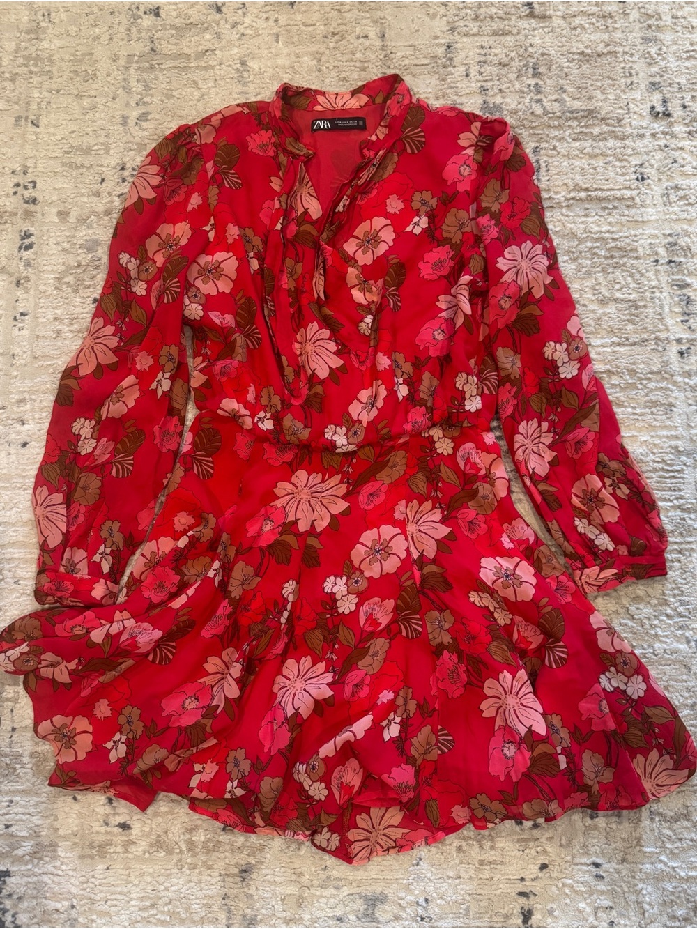ZARA Red and Pink Floral Dress